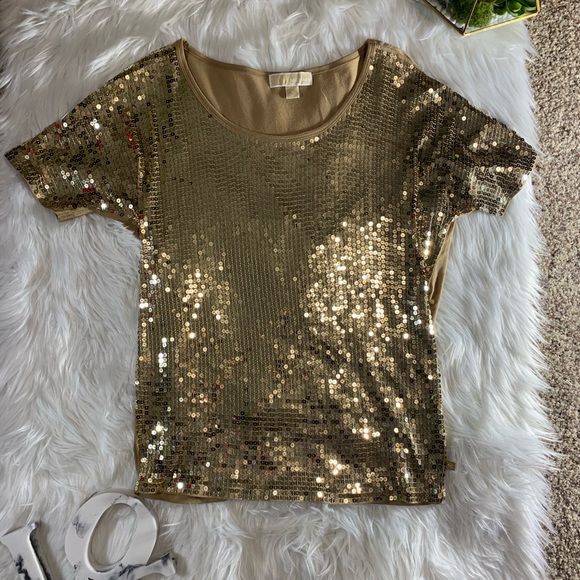 MICHAEL BY MICHAEL KORS GOLD SEQUINS TOP - Picture 2 of 6